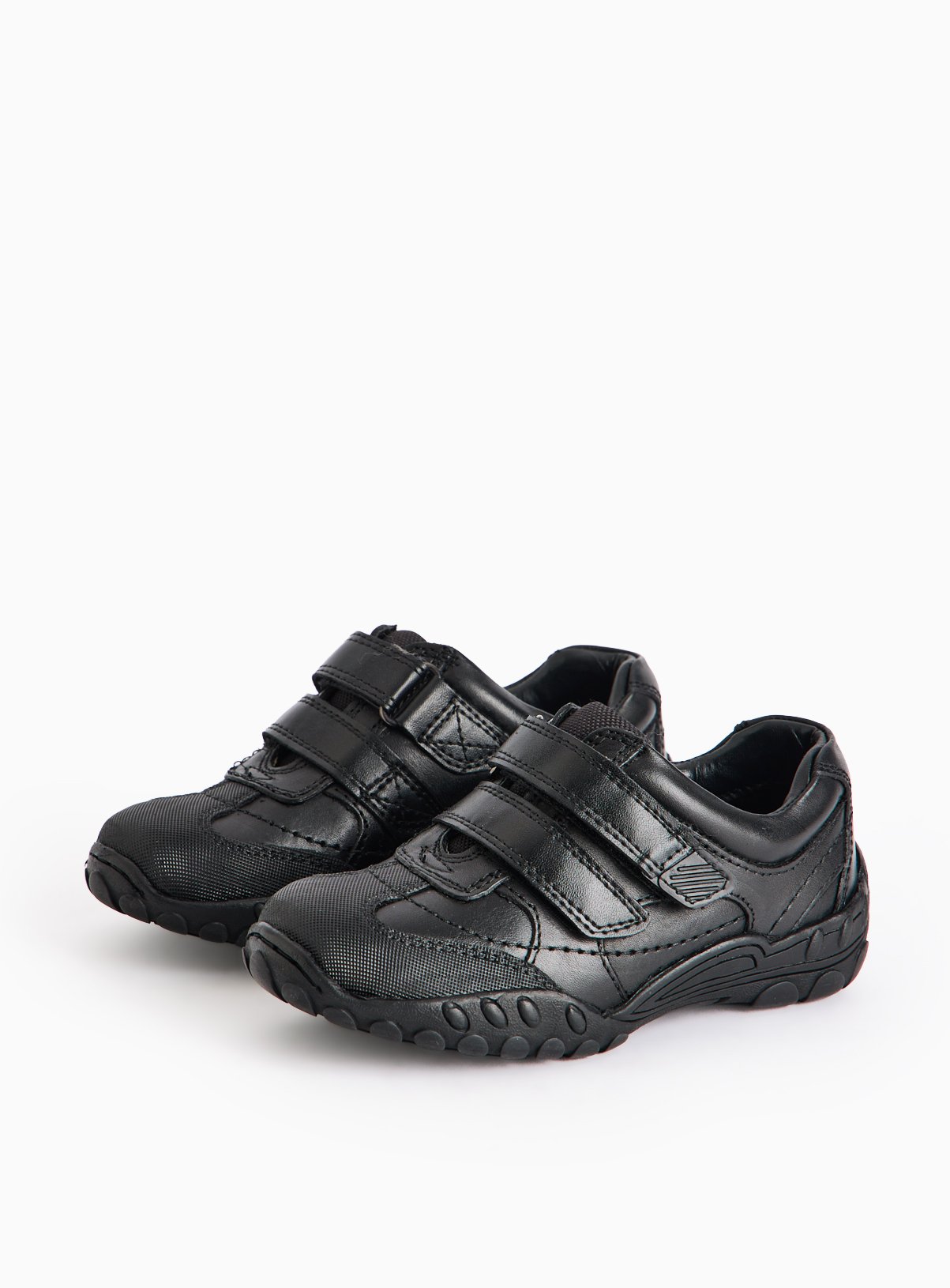 Black Leather Twin Strap Shoes 