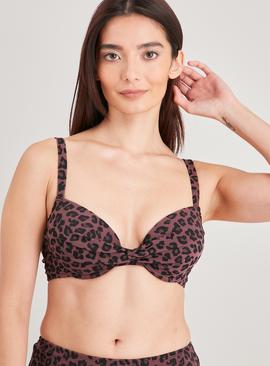 Plum Textured Leopard Print Bikini Top 