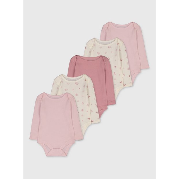 Buy Pink Plain & Printed Bodysuit 5 Pack 9-12 months | Bodysuits | Tu