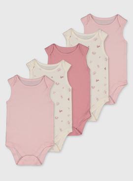 Pink Print Sleeveless Bodysuit 5 Pack 