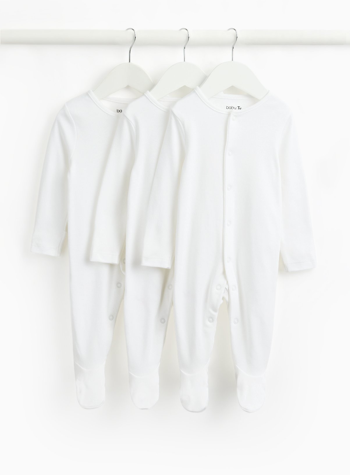 White Long Sleeve Sleepsuits 3 Pack Tiny Baby