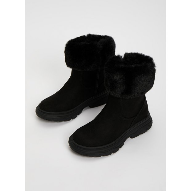 Black suede fur on sale boots