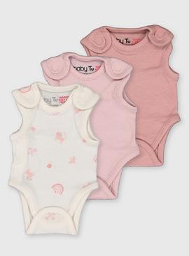 Pink & Rainbow Premature Baby Bodysuits 3 Pack
