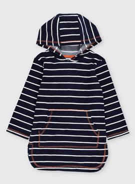 Navy Stripe Towelling Cover Up With Hood