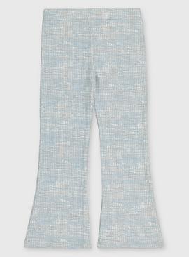 Blue & Grey Textured Kick Flare Trousers