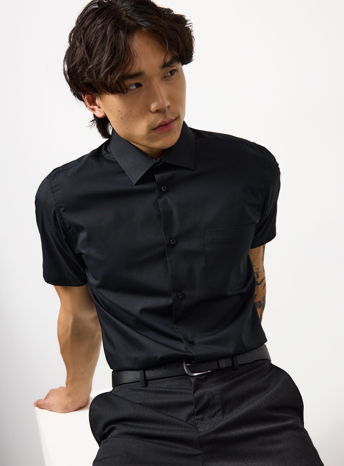 Black Slim Fit Short Sleeve Shirt 2 Pack 