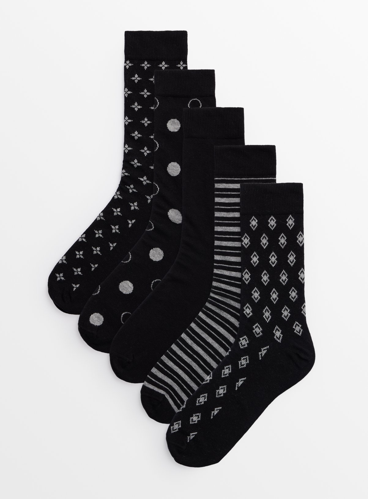 Black Ditsy Geo Stay Fresh Ankle Socks 5 Pack 