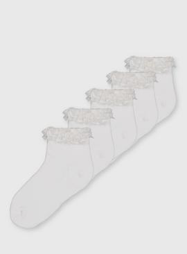 White Broderie Trim Socks 5 Pack 