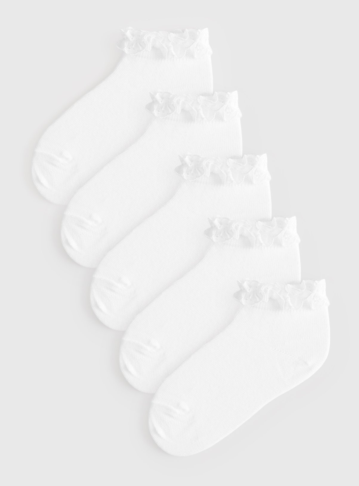 White Broderie Trim Socks 5 Pack 9-12