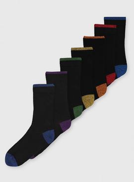 Black Colour Accent Stay Fresh Ankle Socks 7 Pack