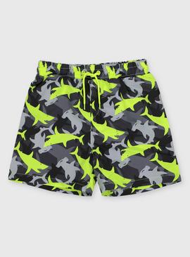 Neon Shark Camo Print Swim Shorts 