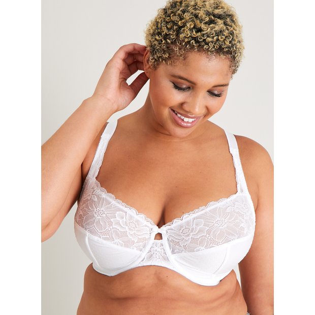 Buy DD-GG White Recycled Lace Comfort Full Cup Bra 36F