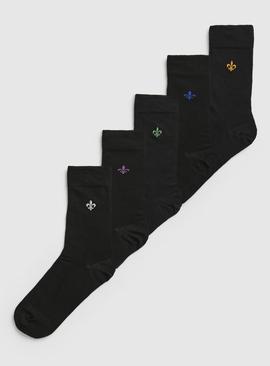 Black Stay Fresh Fleur De Lys Socks 5 Pack 