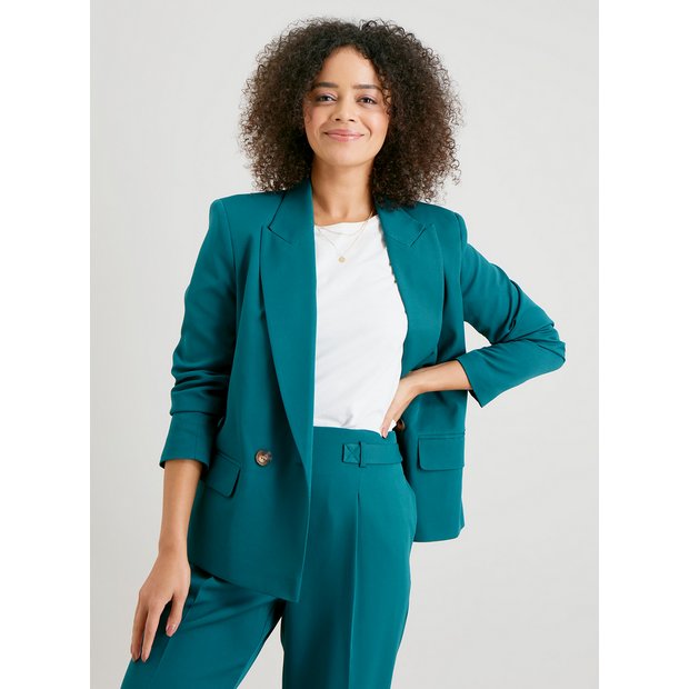 Teal blue blazer womens sale