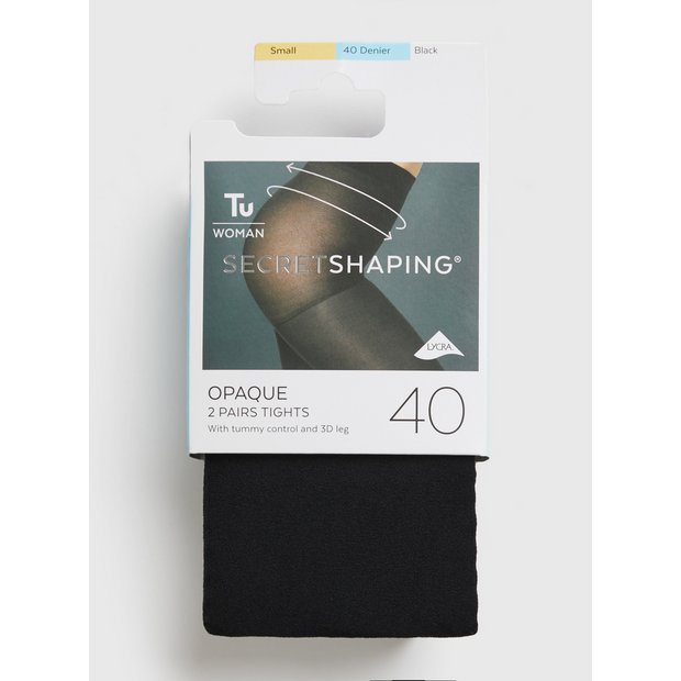 Buy Secret Shaping Black 40 Denier Opaque Tights 2 Pack S