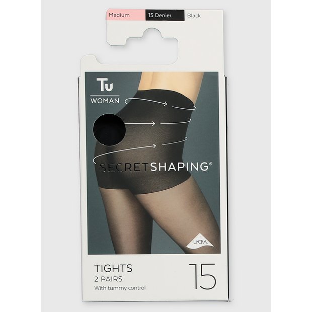 Buy Secret Shaping Black Tummy Control Tights 2 Pack XL, Tights