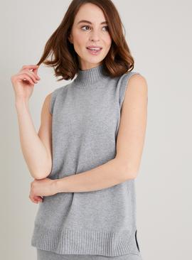 Grey High Neck Coord Knitted Vest Top With Cashmere