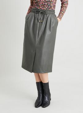 Khaki Faux Leather Pencil Skirt