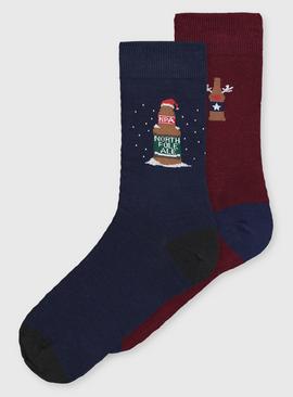 Christmas Navy & Maroon Beer Socks 2 Pack 