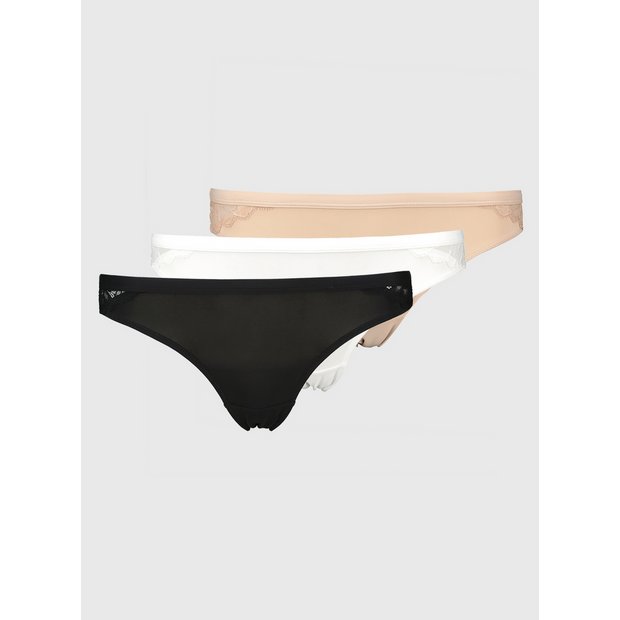 Buy White, Black & Latte Nude Brazilian Lace Knickers 3 Pack 8, Knickers