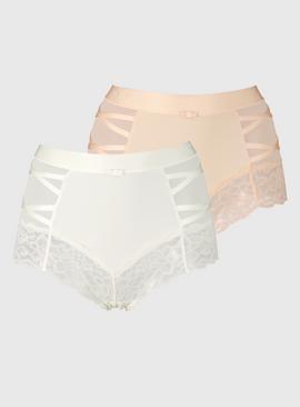 Secret Shaping Ivory & Peach Light Control Lace Knicker 2 Pack