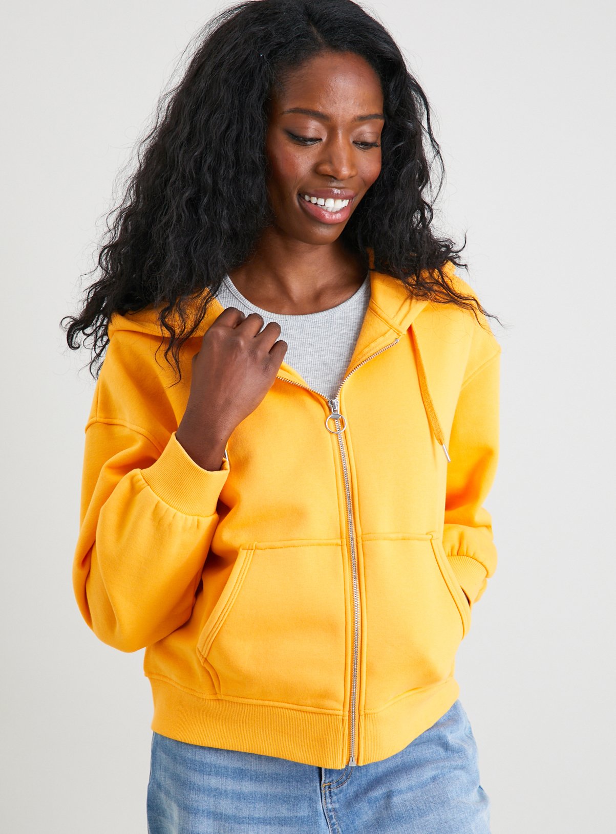 pale yellow zip up hoodie