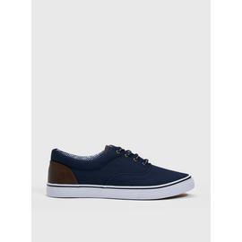 Navy Lace Up Canvas Trainers