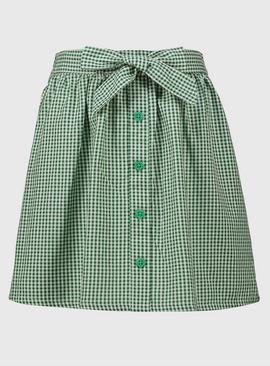 Green Gingham Skirt Easy Iron School Skirt