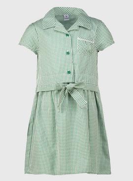 Green Gingham Tie Front School Dress 