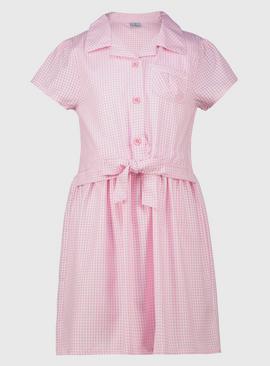 Pink Gingham Tie Front Dress 