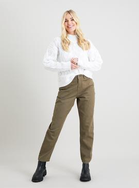 Khaki Aztec Embroidered Mom Jeans