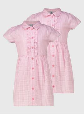 Pink Gingham Ruffle School Dress 2 Pack 