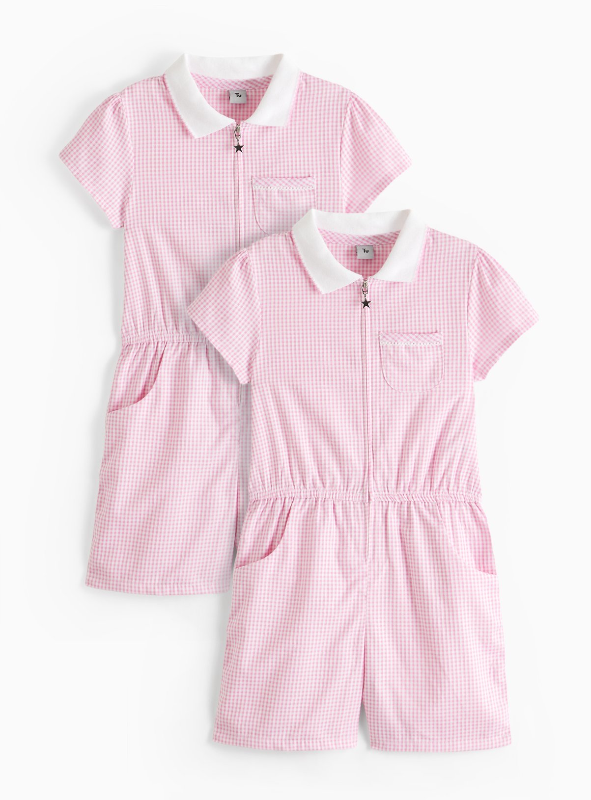 2 Pack Pink Gingham Playsuits 