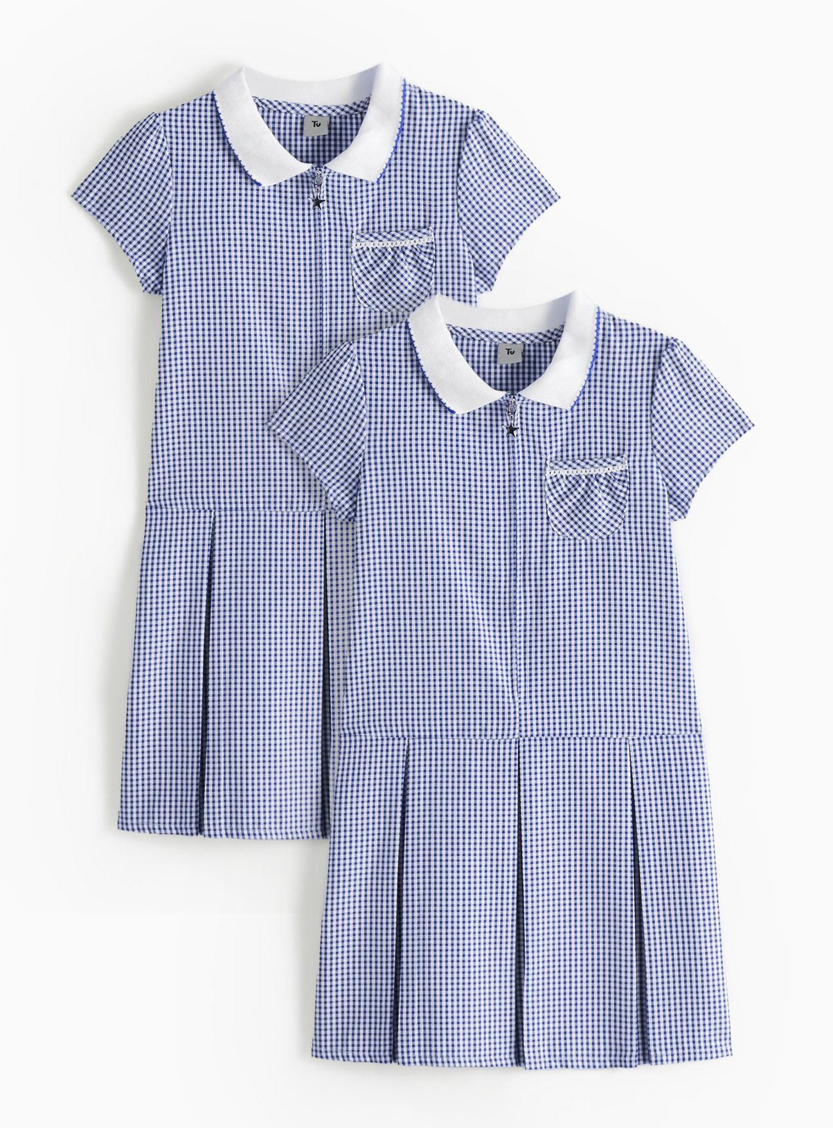 2 Pack Sporty Navy Pleated Gingham Dress 