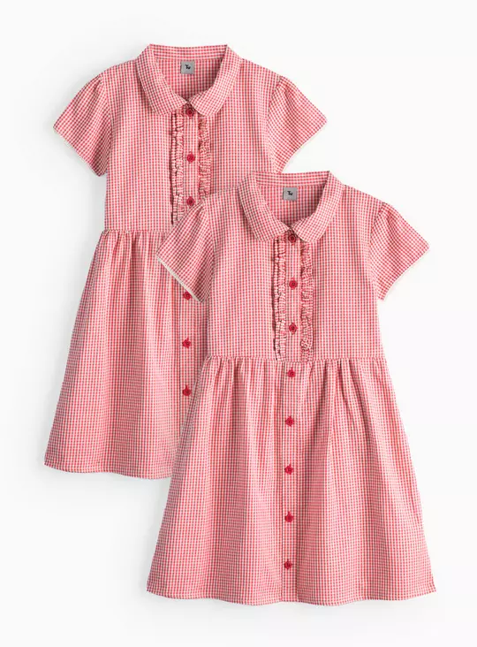 2 Pack Classic Red Back Bow Gingham Dress