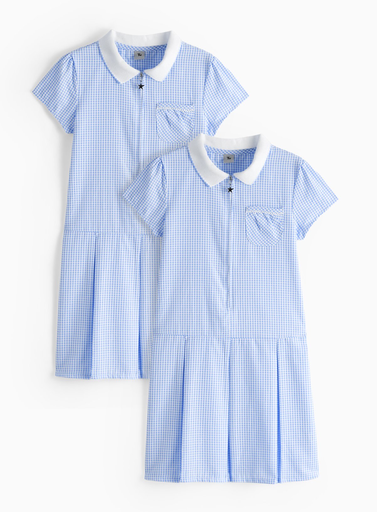 2 Pack Sporty Blue Pleated Gingham Dress 14 years