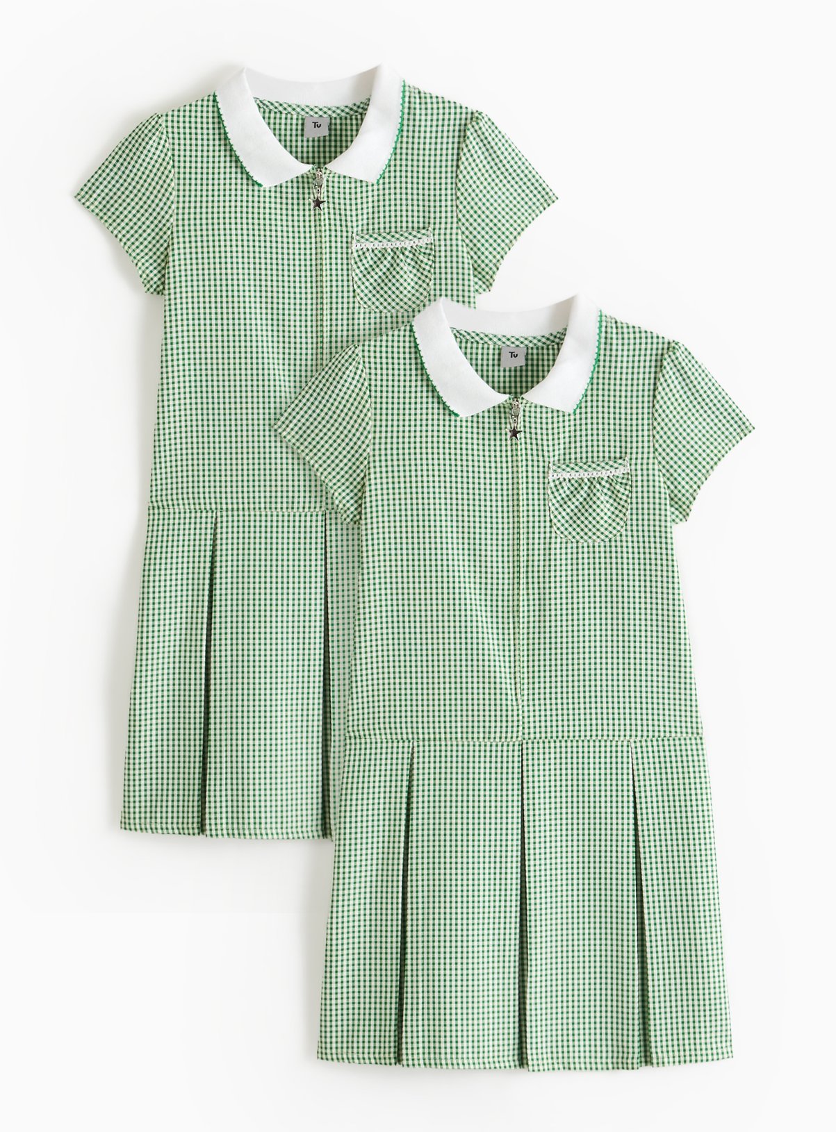 2 Pack Sporty Green Pleated Gingham Dress 13 years