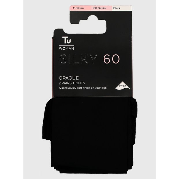 Buy Black Silky 60 Denier Opaque Tights 2 Pack L, Tights