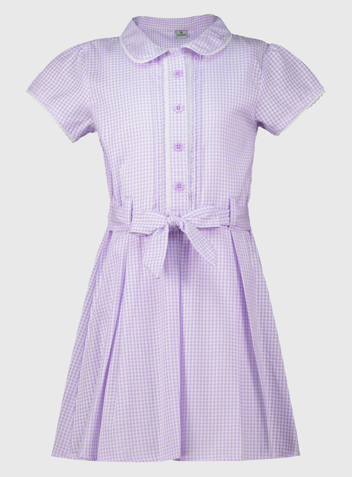 purple and white gingham school dress