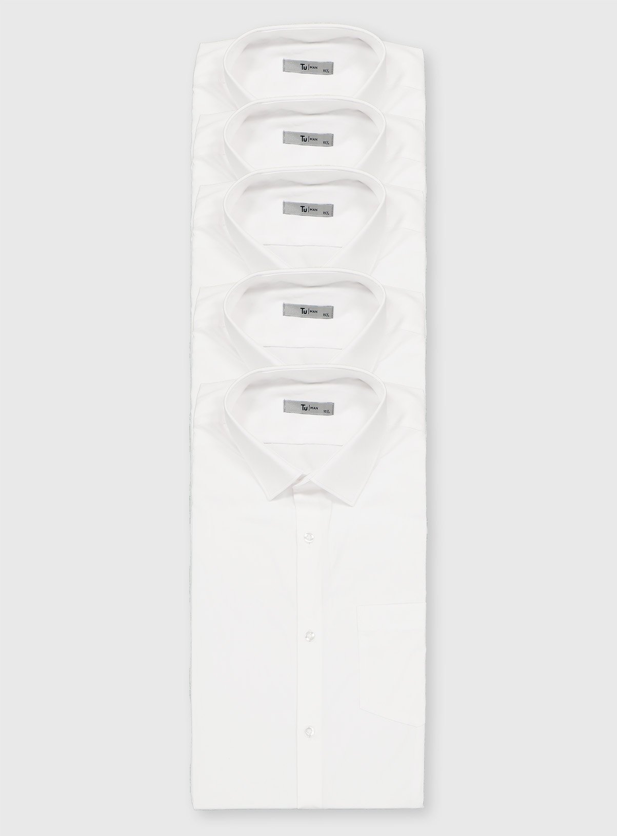 White Regular Fit Short Sleeve Shirt 5 Pack 