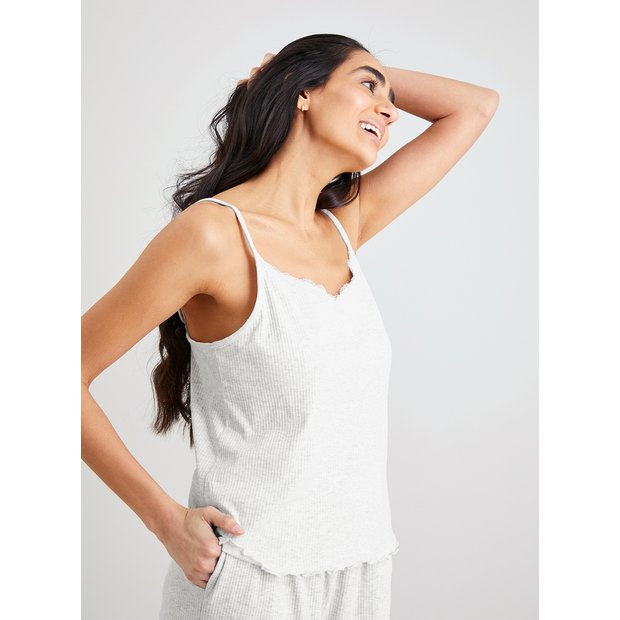 Buy Grey Rib Lace Trim Pyjama Cami Top - 20 | Pyjamas | Argos