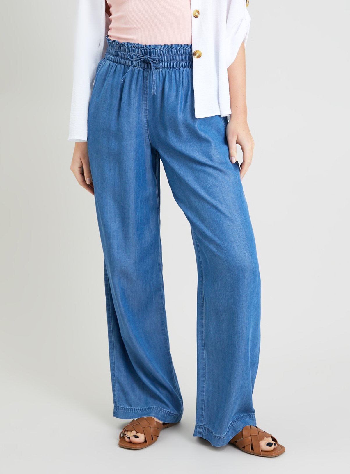 Denim Blue Wide Leg Trousers With TENCEL™ Lyocell 