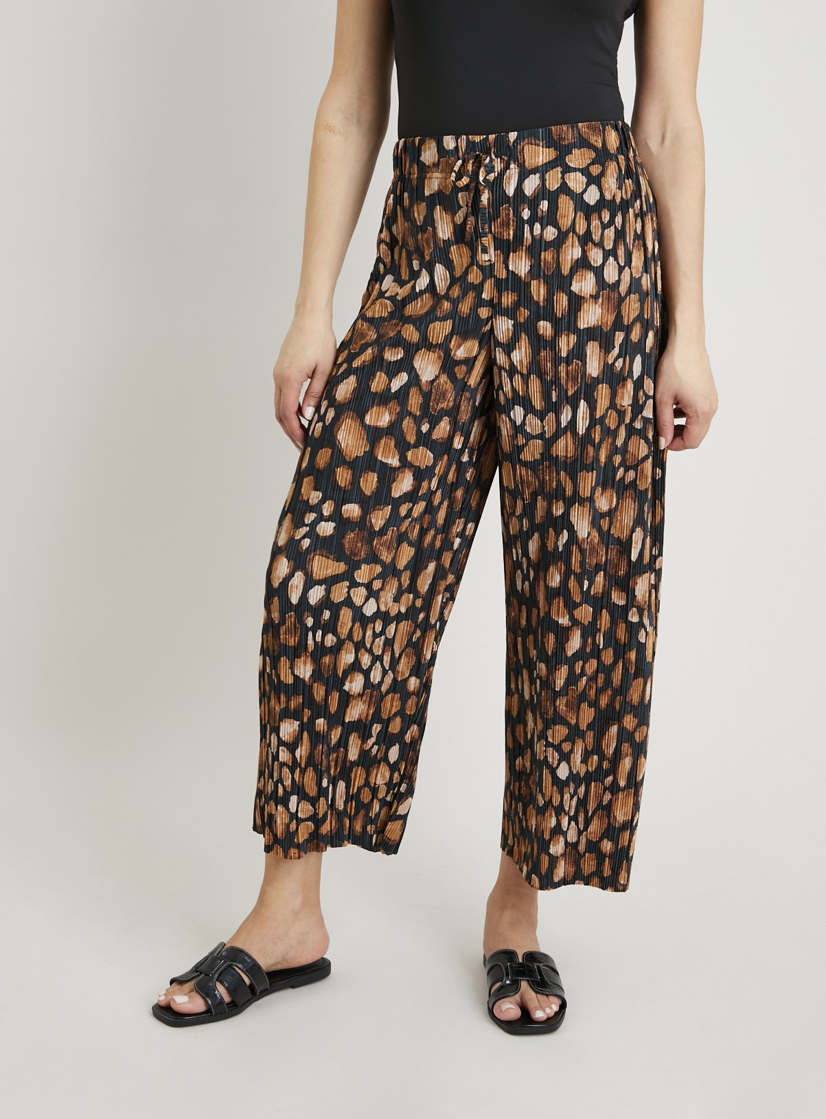 Animal Print Plissé Wide Leg Coord Trousers - 20S