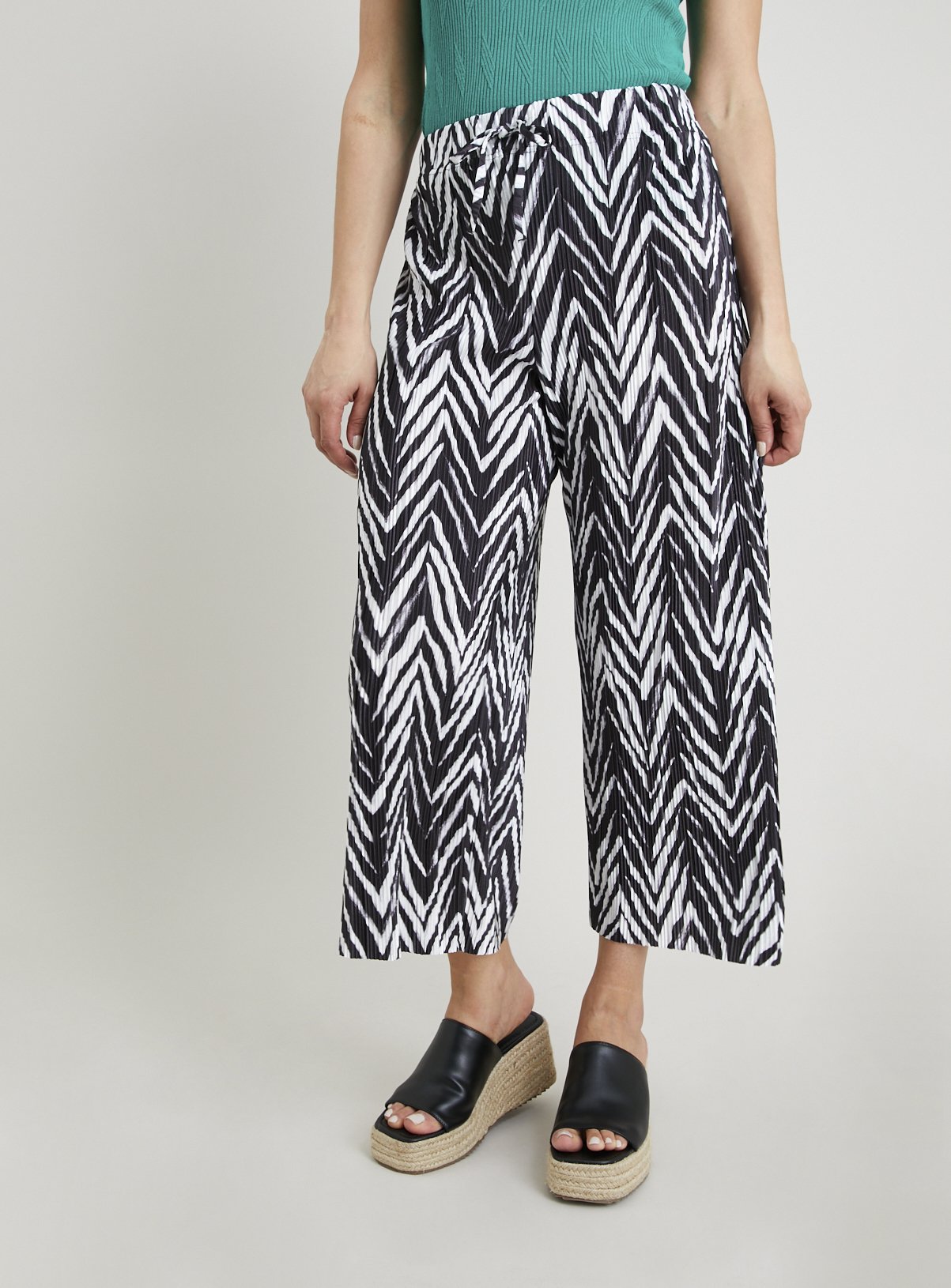 Mono Mark Making Print Plissé Wide Leg Coord Trousers - 14R