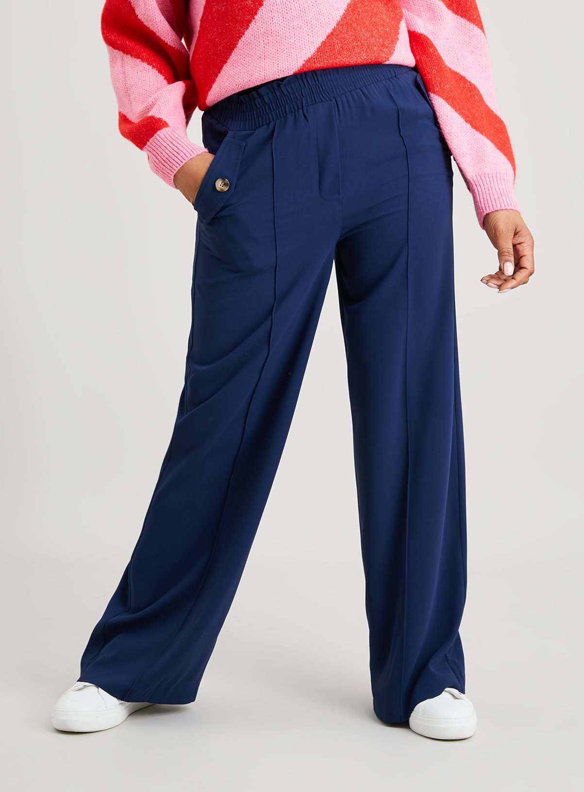 Navy Wide Leg Pull On Trousers - 20L