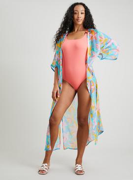 Floral Print Longline Cover Up