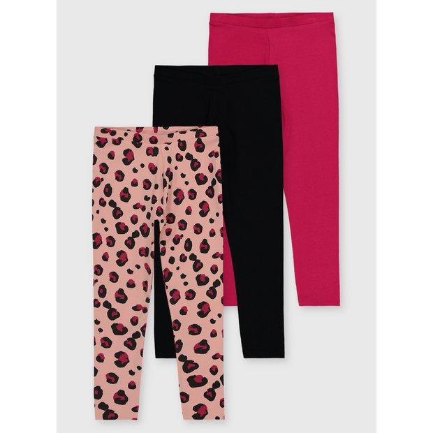 Buy Pink, Black & Leopard Print Leggings 3 Pack - 11 years
