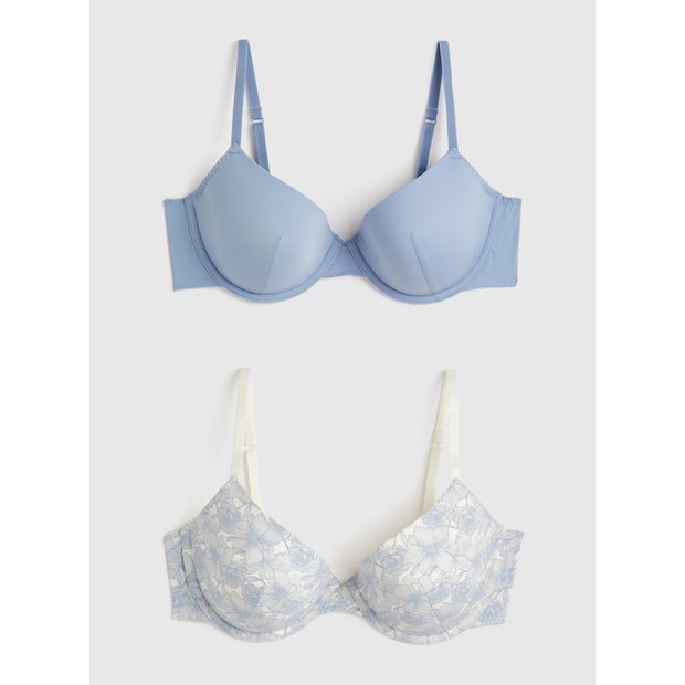 Buy A-GG Blue Floral Underwired T-Shirt Bra 2 Pack 34G, Bras