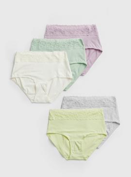 Pale Pastel Comfort Lace Full Knickers 5 Pack 
