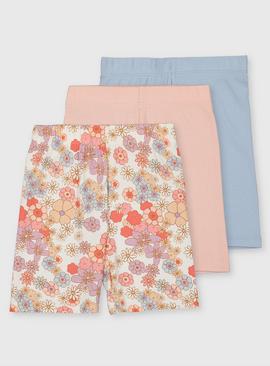 Floral, Pink & Blue Cycle Shorts 3 Pack - 3 years